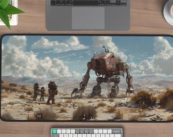 Futuristic Robot Desk Mat: Sci-Fi Gaming Mousepad