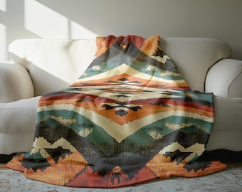 Southwestern Sherpa Fleece Blanket: Rustic Tribal Throw