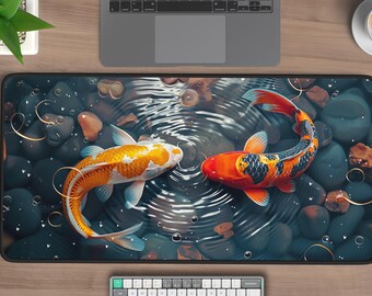 Koi Fisch Yin Yang Schreibtischmatte, Großes Mousepad, Zen Koi Teich Deko, Balance Meditation Geschenk, XL Schreibtischunterlage