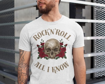 Rock'n'roll skull and roses t-shirt | Printed graphic design on unisex Softstyle cotton tee. Art made by PureScandinavian