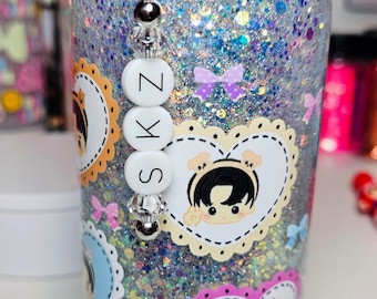 Stray Kids Heads Skzoo 16oz Acrylic Snow Globe Glitter Tumbler (straw deco not included but option to add in listing)
