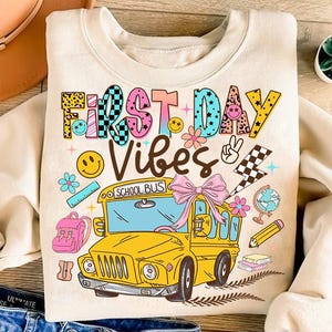 First Day Vibes Png, Back to School Coquette PNG Digital, School bus Png, Books png, Globe png, Flowers png, Girl school png, Pencil png