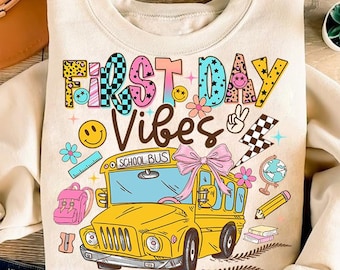 First Day Vibes Png, Back to School Coquette PNG Digital, School bus Png, Books png, Globe png, Flowers png, Girl school png, Pencil png