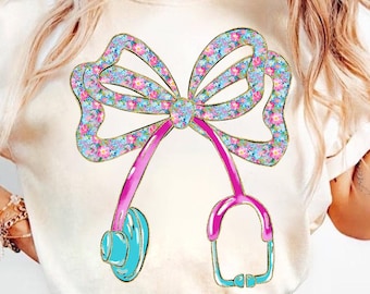 Floral Stethoscope Nurse Bow PNG, Cna RN Nurse Png, School Nurse Design, Nursing Png Sublimation, Cna RN Nurse School Png Digital Download