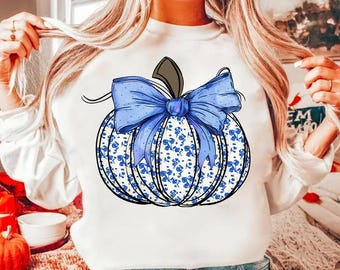 Fall Pumpkin png, Blue floral pumpkin PNG sublimation, Thanksgiving png, colorful pumpkin digital, Coquette Fall pumpkin, fall pumpkin Png