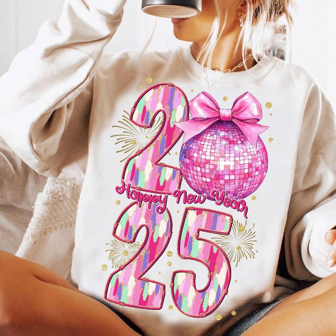 Happy New Year 2025 Png, Pink Coquette Bow Png, Retro New Years Png ...