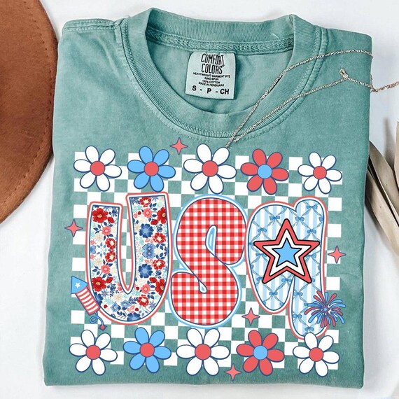Preppy Floral USA PNG, Coquette 4th of July Shirt Design, Girly Patriotic Sublimation, Red White Blue Floral America Bow Clipart PNG