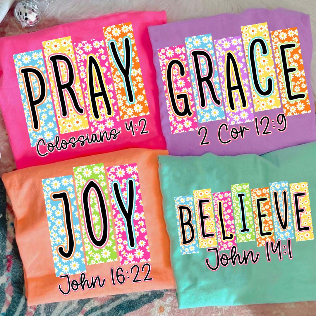 Preppy Retro Daisy Floral Bible Bundle Png, Grace Joy Pray Believe ...