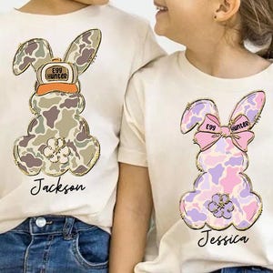 Egg Hunter Png, Custom Camo Easter Bunny Boy/Girl PNG, Boy Bunny With Backwards Cap Png, Camo Easter Bunny File, Pink Camo Kids Easter Png image 1