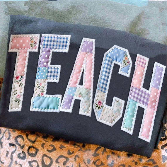 Faux Quilted Teach Png, Patchwork Grandma Core Teacher Sublimation Design, Faux Embroidered Teacher Shirt Design, Trendy Png Design