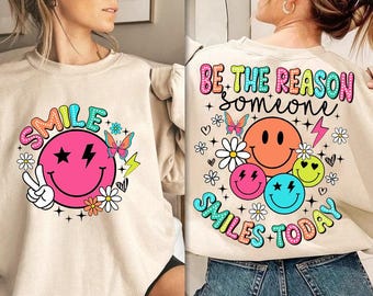 Be The Reason Someone Smiles Today PNG, Mental Health png, Positive Quotes, Sublimation Design, Digital Download, Flower, Bright Doodle Dots