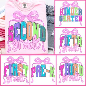 Preppy Back to School PNG Bundle, Coquette Kindergarten Pre-K 1st 2nd 3rd 4th Grade Png, Girly Pink Bow Sublimation, Hand Drawn, Colorful