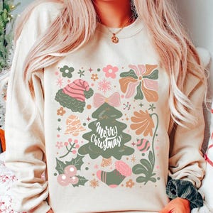 Merry Christmas Png, Merry and Bright Christmas Hand Drawn Png, Boho Christmas Sublimation, Coquette Christmas Png, Girly Christmas Tree Png