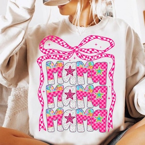 Pink Mama Coquette Sublimation, Checkered, Mama Floral, Dalmatian Dots, Custom Mama with Kid Names, Mothers Day, Preppy Mama Png, Retro Mama
