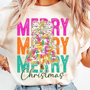 Colorful Glitter Coquette Christmas Tree png, Girly Christmas Png, Hand Drawn, Bright Color Christmas Tree Lights Png, Brushstroke