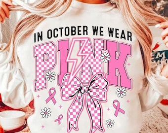 En octubre usamos rosa PNG, Concientización sobre el cáncer de mama Png, Cáncer de mama retro Png, Diseño de camiseta de cáncer de mama, Sobreviviente de cáncer de mama Png