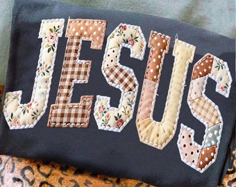 Jesus Png, Faux Quilted Religious Shirt PNG, Faux Embroidered Christian Sublimation Design, Varsity Faith Png, Preppy Cottagecore Jesus Png