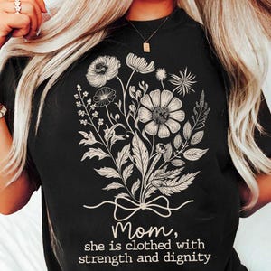 Mom Clothed in Strength Boho Floral Png, Floral Christian Gift for Mom, Mama png, Christian Sublimation, Jesus Sublimation, Mothers Day PNG