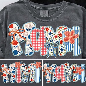 Preppy Floral American Mama Glitter Coquette PNG, 4th of July Mama Bundle Png, Stars and Stripes, USA Nana Mimi Gigi Png, Floral America Png