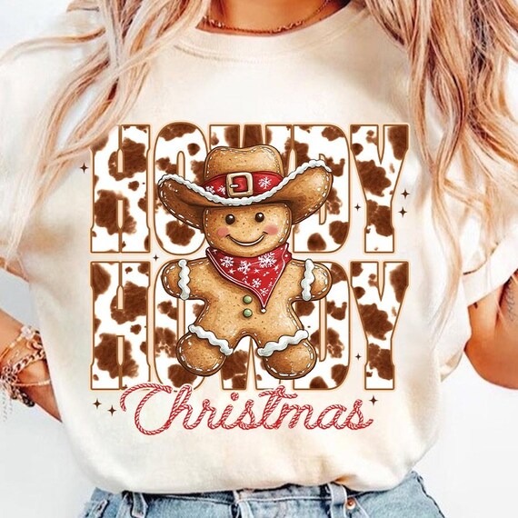 Howdy Christmas PNG, Howdy Xmas Gingerbread Man Png, Christmas Season PNG, Christmas Western PNG, Retro Christmas Shirt Png, Howdy Cowprint