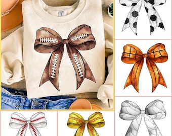 Sports Coquette Bow Sublimation PNG Design Bundle, Sports PNG Bundle, Football, Volleyball, Baseball, Softball, School Team, Game Day Png