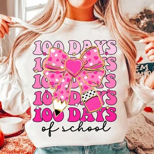 100 Days of School Coquette Bow Png, Coquette Teacher Pencil Bow Png, 100 days shirt design, School Teacher Png, Girls 100th Day of school