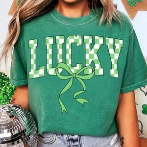Retro Checkered Lucky St Patrick&#39;s Day Coquette Png, St Patricks day png, Lucky png, St Patrick, St Pattys day png, Retro St Patrick day png