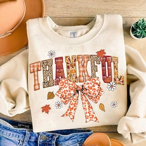 Thankful Coquette PNG, Embroidery Fall Png, Autumn SeasonPng, Thanksgiving Png, Fall Design, Cozy Season, Coquette Bow Leopard Design