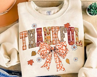 Thankful Coquette PNG, Embroidery Fall Png, Autumn SeasonPng, Thanksgiving Png, Fall Design, Cozy Season, Coquette Bow Leopard Design