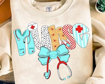 Preppy Nurse Floral Coquette Png, Nurse Png, Everyday Png, Stethoscope Bow, Custom Preppy Nurse Design, Checkered, Dalmatian Dots, Stripe