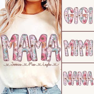 Pacote Floral Preppy Mama, Floral Boho Retro, Flor Mimi Gigi Nana Png, Preppy Mama Png, Flor Retro Mama, Dia das Mães PNG, Letras à mão
