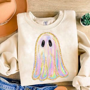 Retro Disco Iridescent Ghost Sublimation PNG, Cute Boy Girl Ghost PNG, Retro Ghost PNG, Glitter Ghost, Adorable Ghost Png, Spooky Vibes Png