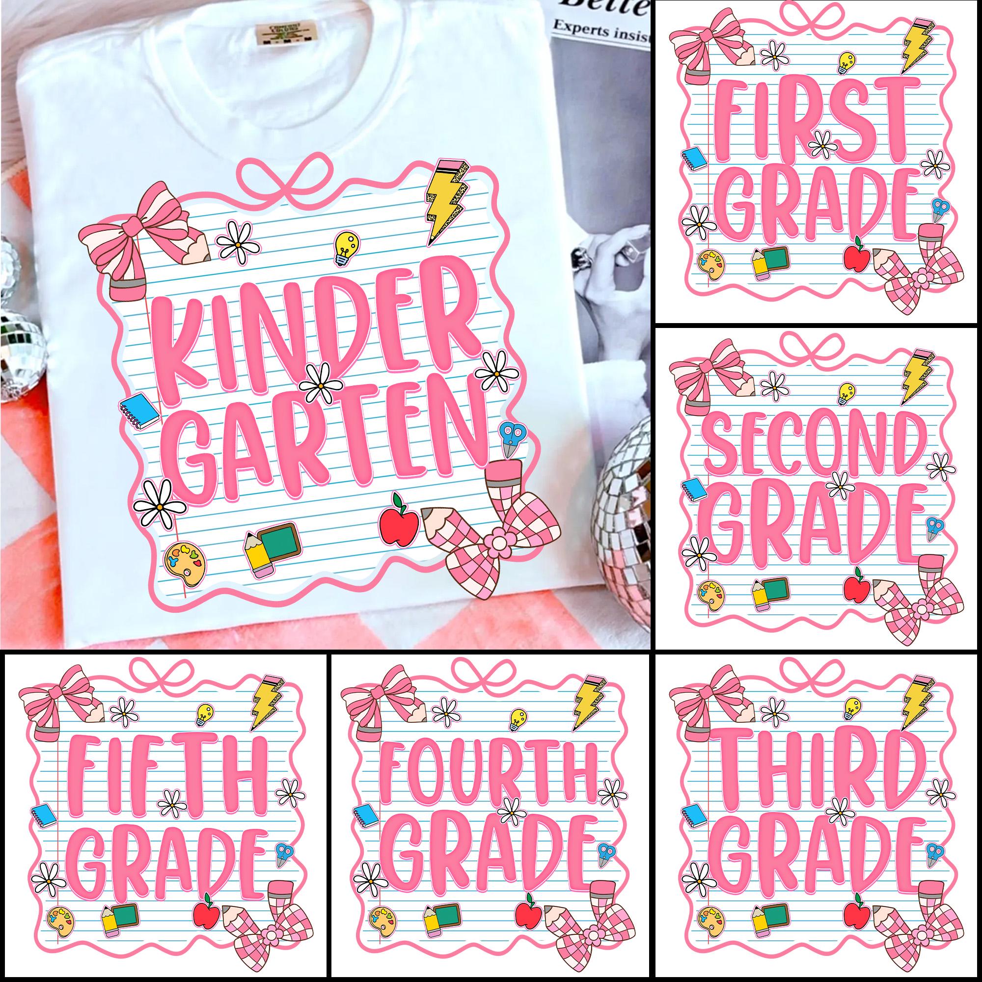 Back to School Bundle PNG, Preppy Teacher First Day of School Shirt Design, Girly Coquette Sublimation, Pink Bow Pre-k 1st/2nd/3rd/4th Grade