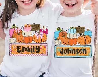 Personalized Pumpkin patch with Name Patch girl Boy,  Cute Thanksgiving Png for Kids, Fall Png for Girls  Sublimation Design