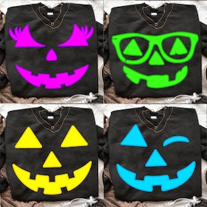 Pumpkin Face Neon Distressed Bundle PNG, Girly Halloween Jack O Lantern Sublimation, Bright Fall Shirt Design with Lashes, Digital Download