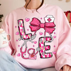 Pink Nurse Valentine Coquette bow png, Nurse Valentine Png, Valentine Png, Valentine nurse Shirt Png, Nurse sublimation, Nurse heart png