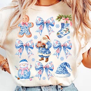 Coquette Chinoiserie Christmas Png, Christmas Toile Png, Blue Floral Bow, Grandmillenial Christmas PNG, Preppy Christmas, Pastel Christmas