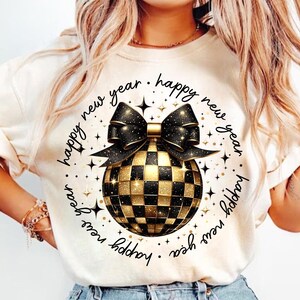 Happy New Year 2025 Png, New Years Coquette Bow Png, Black And Gold Glitter Disco Ball Png, Hello 2025 Png, Cheers New Years Png