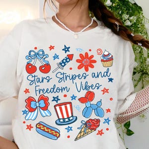 Stars Stripes and Freedom Vibes Png, 4th Of July Png, Girly American Png, USA png, America Coquette Png, Cute Doodles Patriotic Png