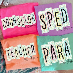 School Occupation PNG Bundle, Back to School Teacher Sped Para Counselor, Preppy First Day of School Daisy Floral Girly Png, Drawn