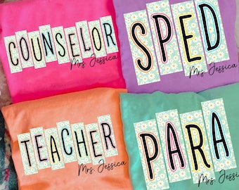 School Occupation PNG Bundle, Back to School Teacher Sped Para Counselor, Preppy First Day of School Daisy Floral Girly Png, Drawn