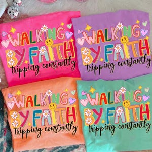 Preppy Walking by Faith triping constantly Glitter Doodle PNG, Religious PNG, Trendy Png, Neon Smiley Png, Millennial Png, Hand Lettered Png