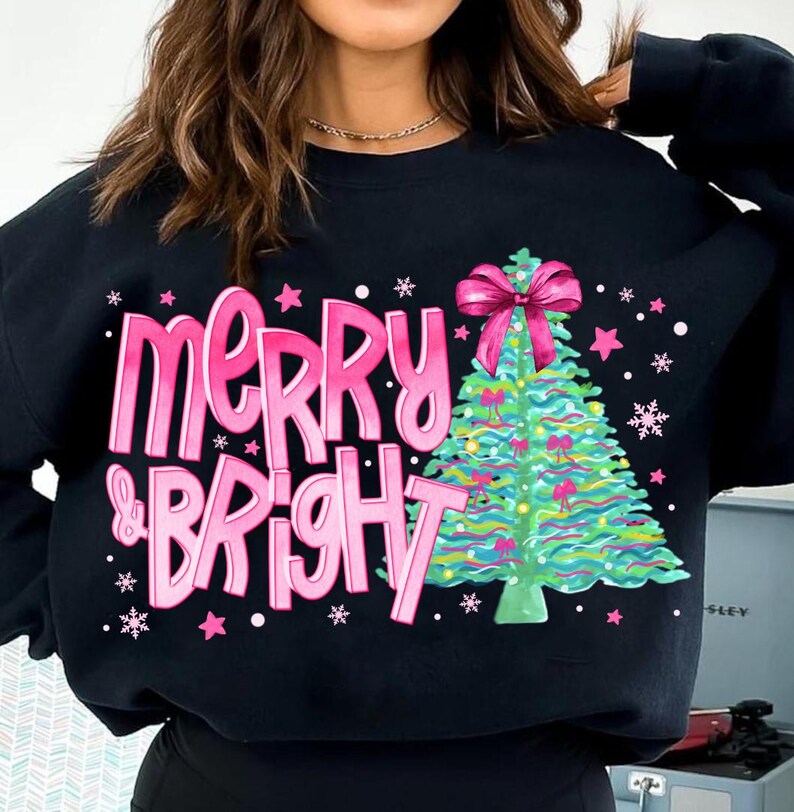 Colorful Glitter Coquette Christmas Tree Png, Preppy Christmas Png