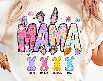 Easter Mama With Kids Names Bunnypng, Girly pastel bow png, Easter Mama Doodle Glitter Png, Preppy Easter Png, Easter Coquette png