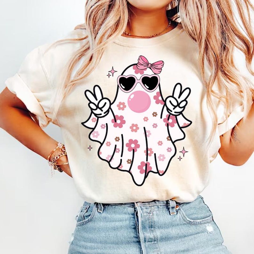 Cute Girly Ghost Blowing Bubble PNG, Cute Pink Ghost Shirt Sublimation ...