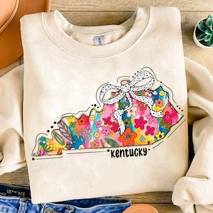 Preppy Floral Coquette Kentucky Png, State Png, Kentucky Brushstroke Png, Girly State Shirt Design, Kentucky Coquette Bow, Trendy Kentucky