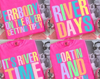 Everybody in the River Png, Lake Days Png Bundle, It's River Time PNG, Neon Trendy Summer Vibes, Distressed Beach PNG,Boatin and Floatin Png
