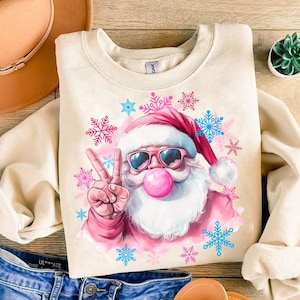 Retro Santa Christmas Blowing Bubble PNG, Funny Santa With Sunglasses Xmas, Vintage Merry Christmas PNG, Holiday Sublimation Digital