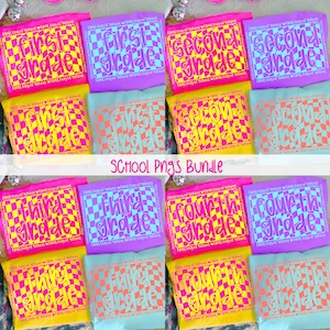 Neon Distressed First/ Second/ Third Grade Checkered Bundle Png, Back To School Bundle Png, Colorful School Teacher Png, 1st Day Of School