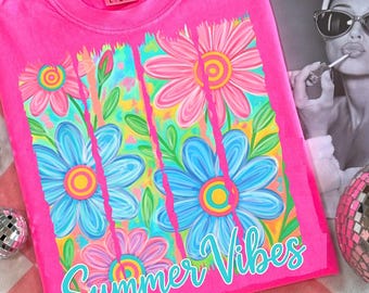 Summer Vibes Png, Floral Summer Sublimation Design, Watercolor Daisy Summer Vibes Png, Bright Summer Shirt Design, Digital Download, Trendy